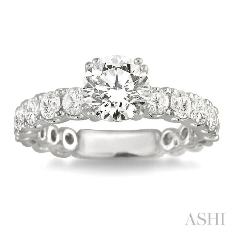 1 3/4 Ctw Diamond Engagement Ring with 3/4 Ct Round Cut Center Stone in 14K White Gold