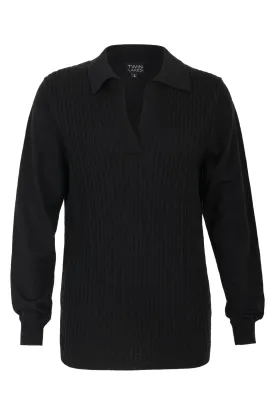 100% Merino Polo Jumper | BLACK | 0823ZZ