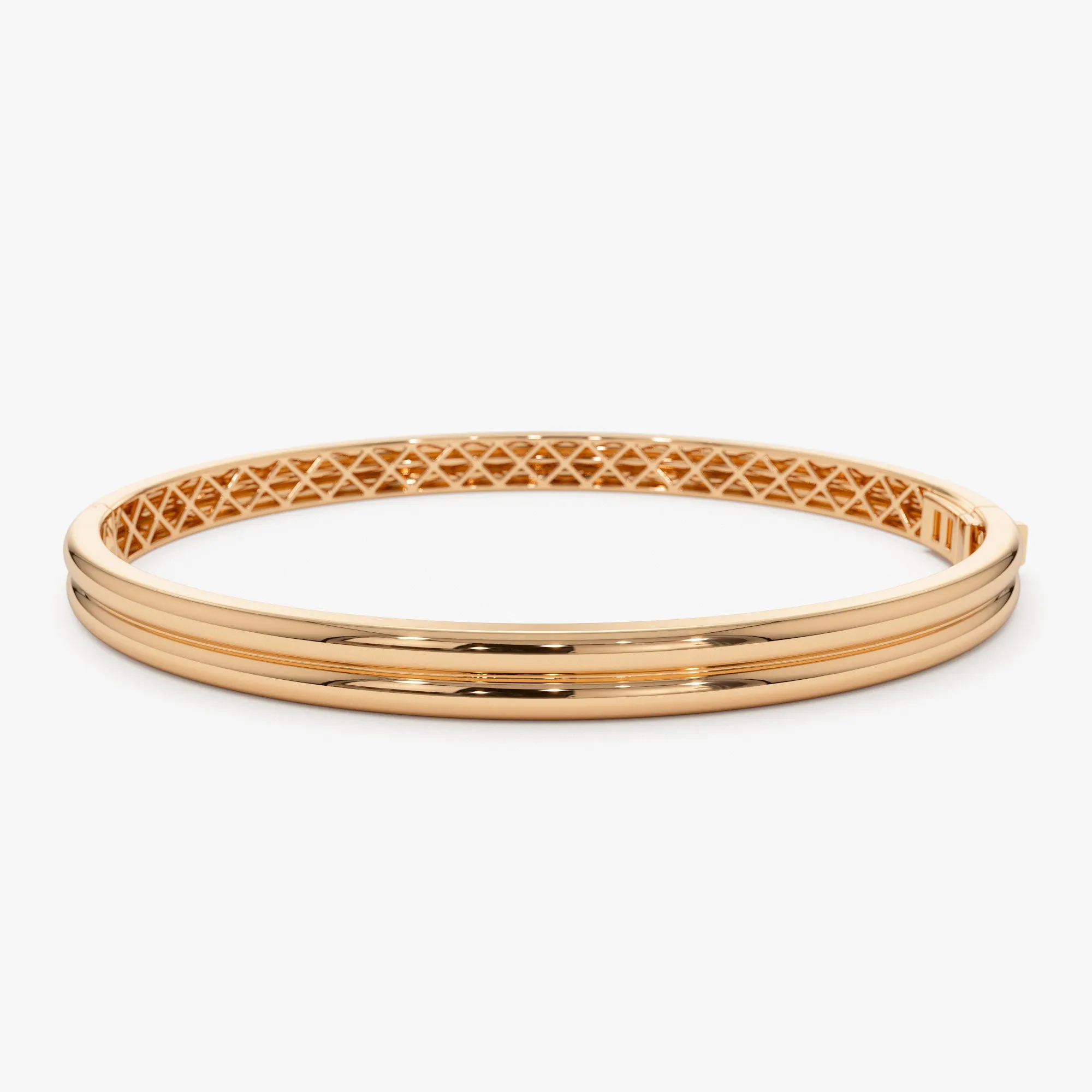 14k Double Row Dome Gold Bangle Bracelet