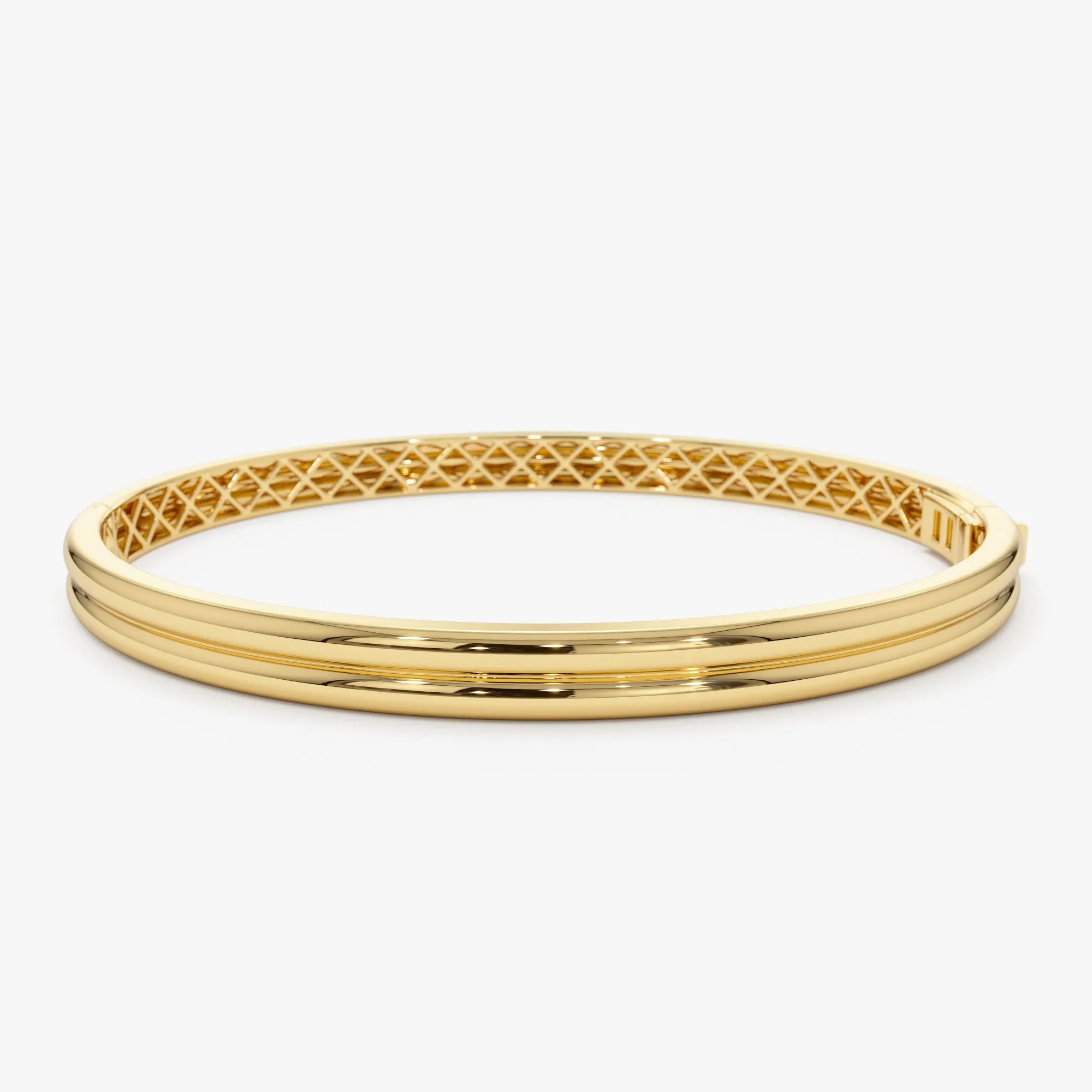 14k Double Row Dome Gold Bangle Bracelet