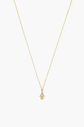 14k Gold Hamsa Necklace with Diamond Inlay