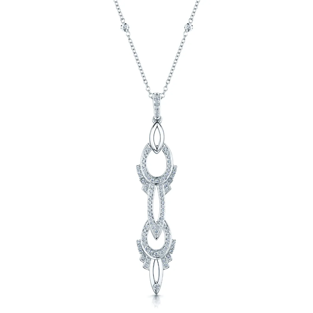 18ct White Gold Art Deco Inspired Long Drop Diamond Pendant