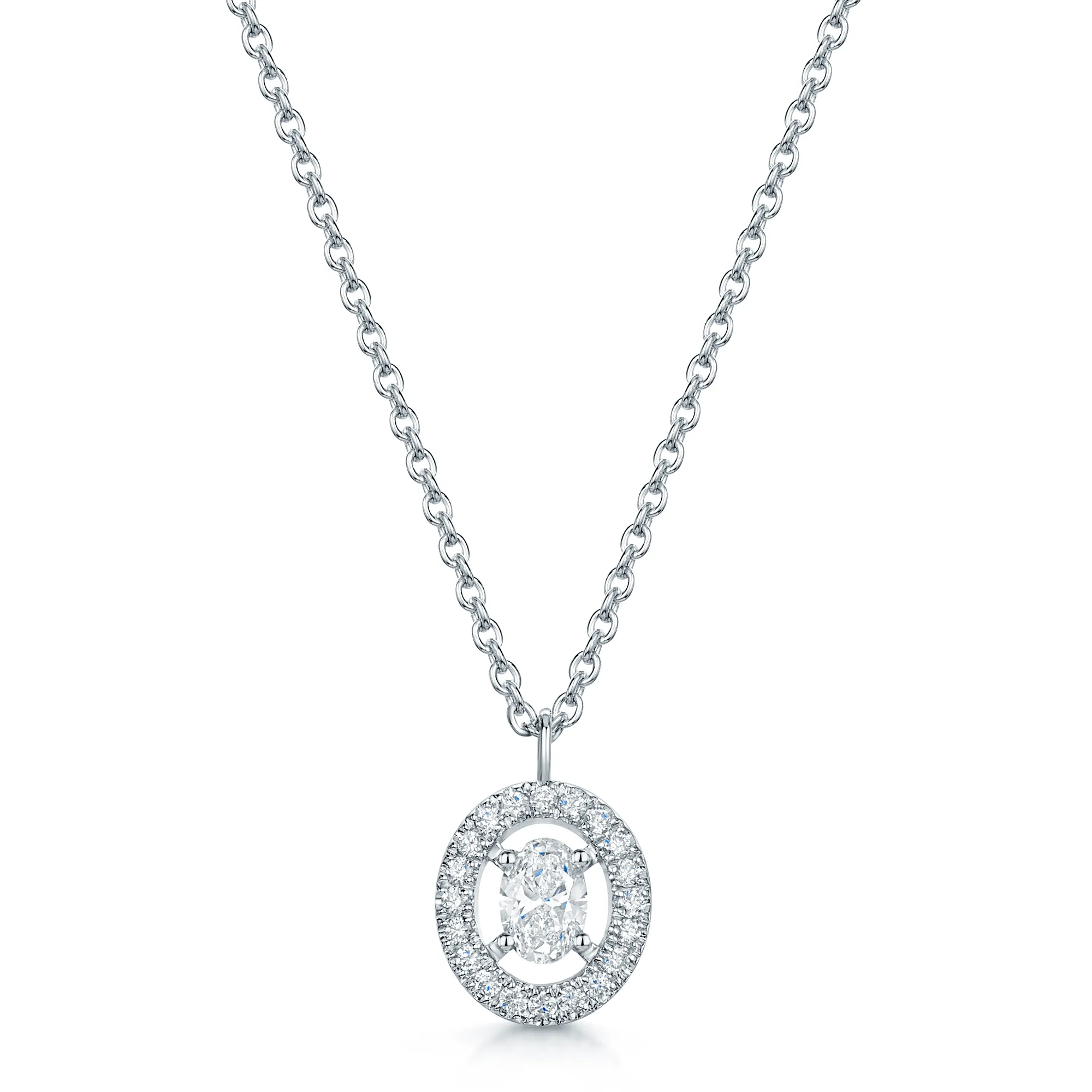 18ct White Gold Oval Diamond Halo Pendant