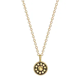 18K Gold Tiny Ebony Flower Disc Pendant