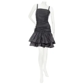 1980s Gray Taffeta Ruched Cocktail Dress