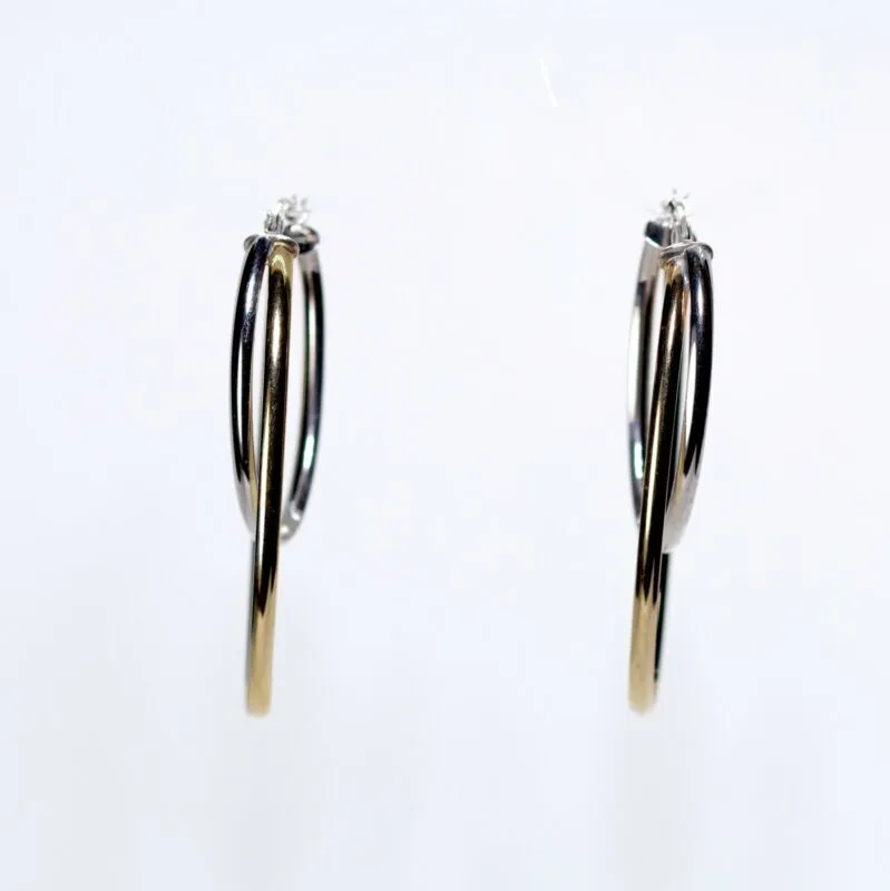 9ct Yellow & White Gold Long Hoop Earrings LJ9033