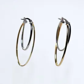 9ct Yellow & White Gold Long Hoop Earrings LJ9033