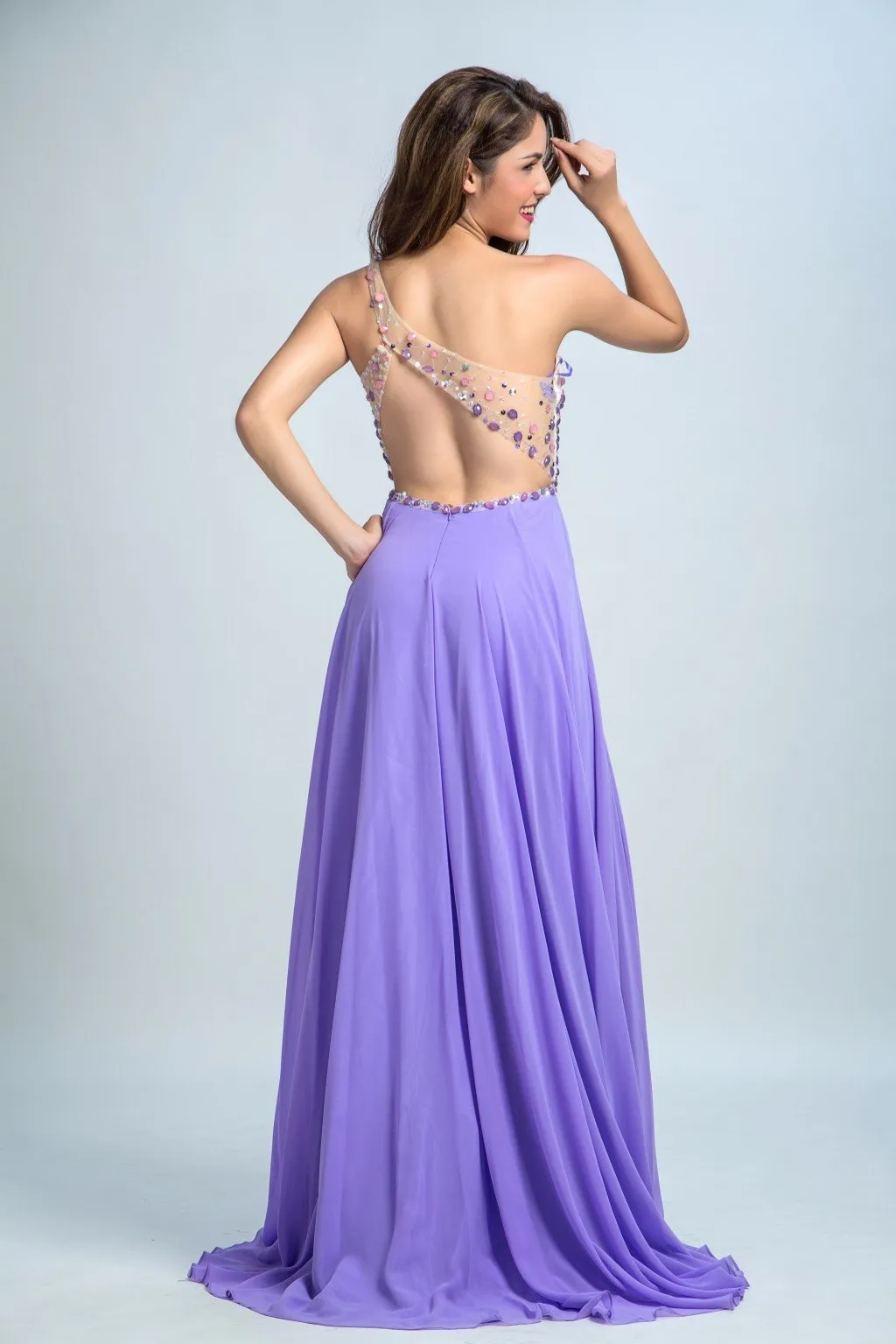 A-line Sweetheart Sweep Train Chiffon Rhine Stone Light Evening Dresses 2917