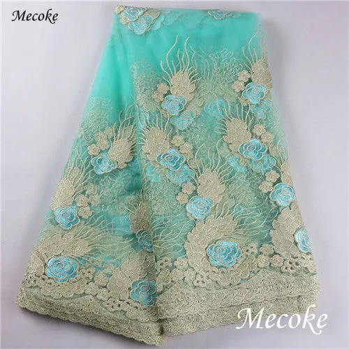 African Lace Fabric blue Nigerian French Fabric 2019