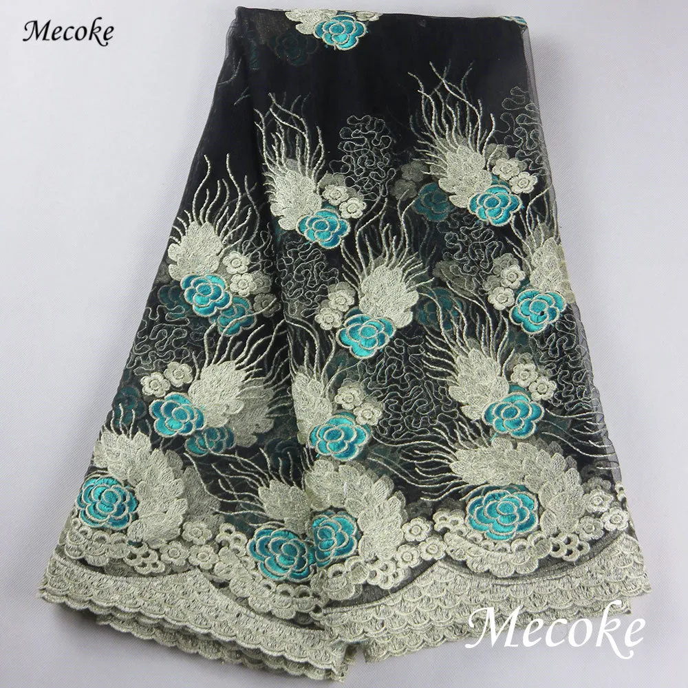 African Lace Fabric blue Nigerian French Fabric 2019