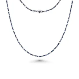 Alternate Diamond & Blue Sapphire Tennis Necklace (5.50 ct.) 3 mm 4-Prongs Setting in 14K Gold