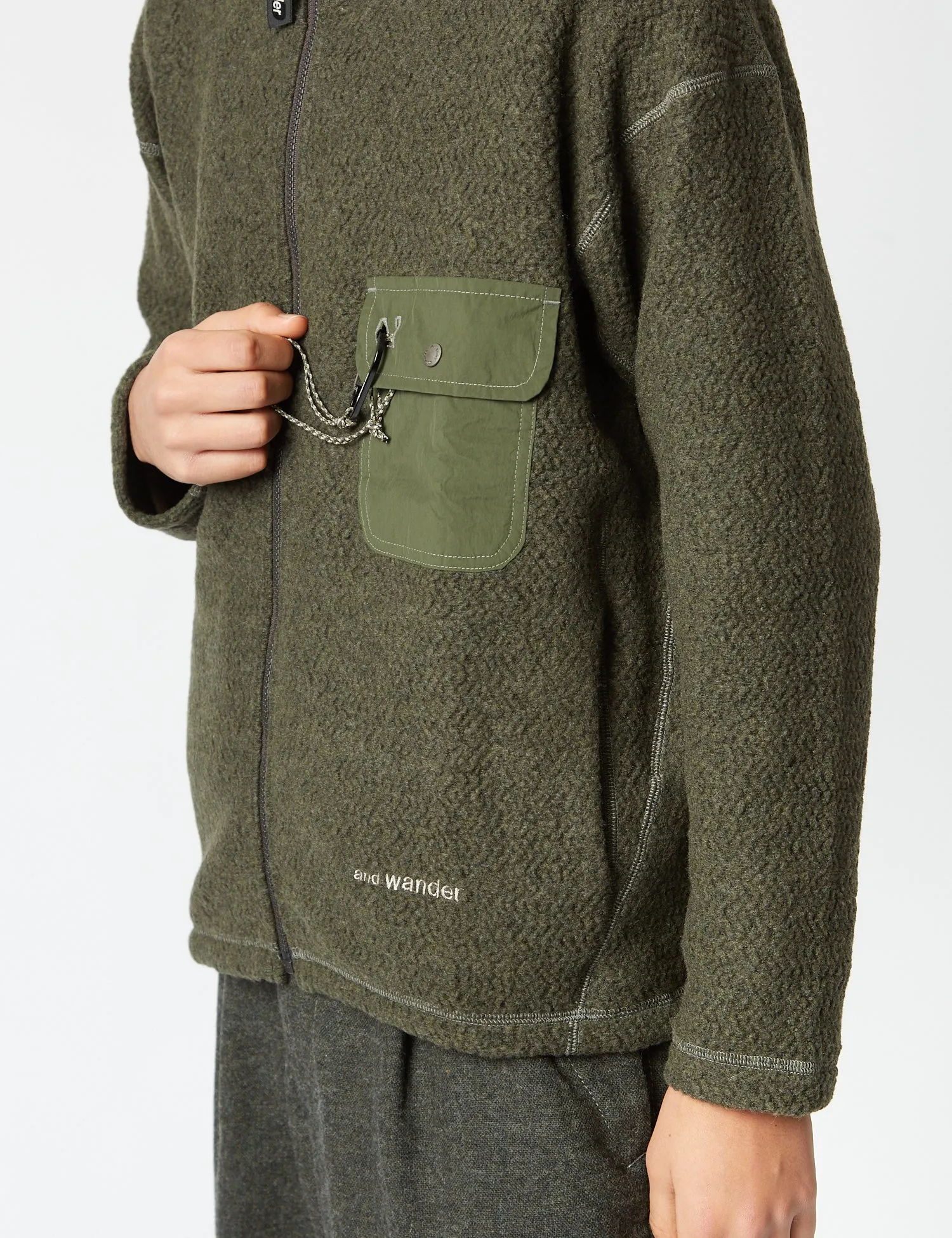 And Wander REWOOL Stand Zip Fleece - Khaki Green