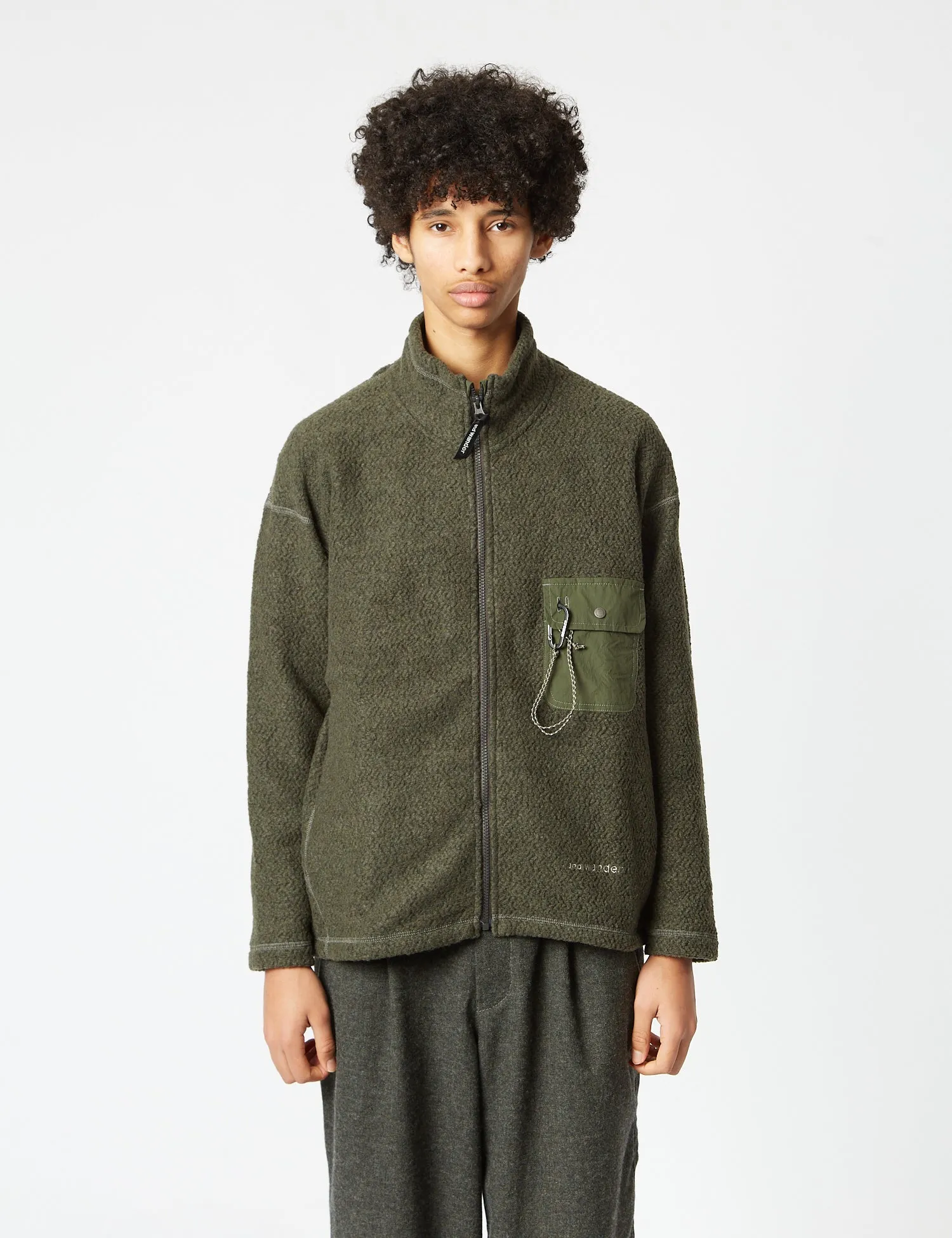 And Wander REWOOL Stand Zip Fleece - Khaki Green