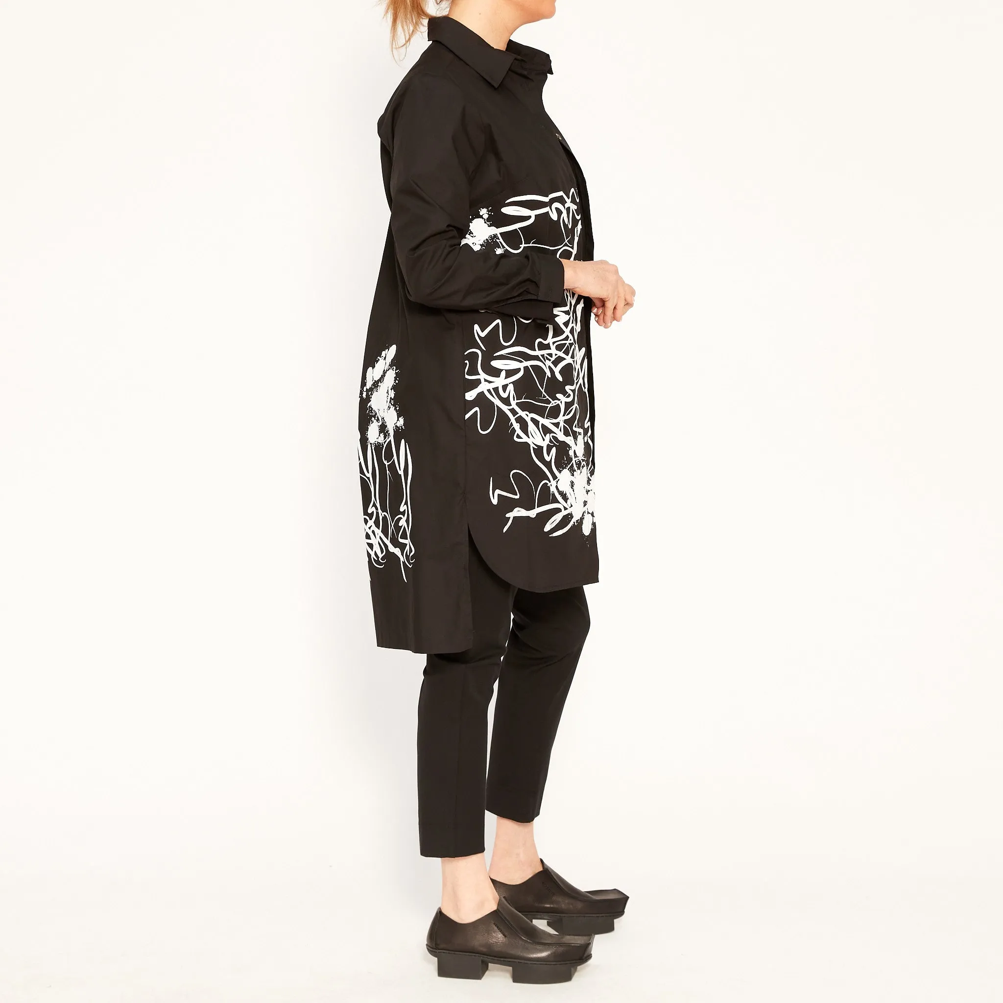 Angie Black Shirt with Abstract White Print