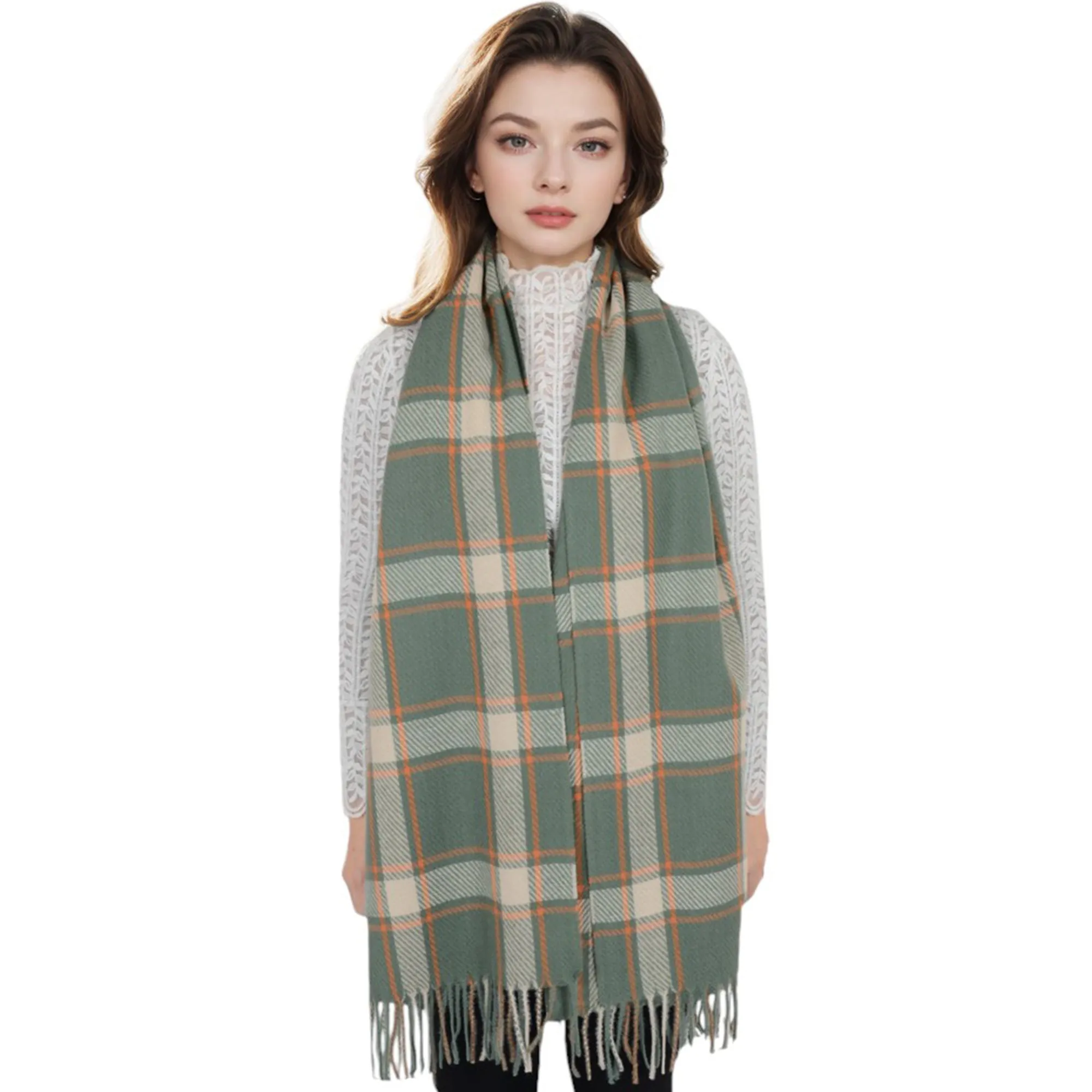 Anna-Kaci Classic Plaid Winter Scarf Cashmere Feel Checked Fringe Wrap Shawls for Women