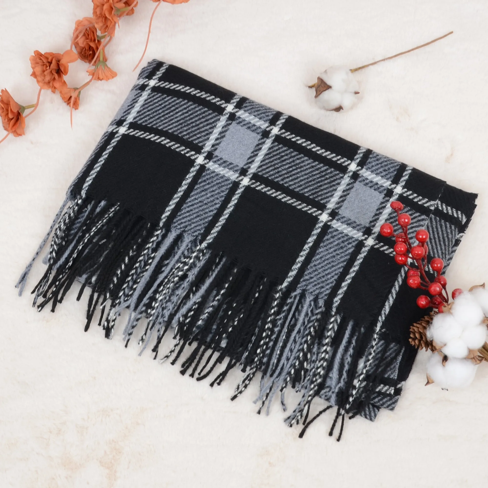 Anna-Kaci Classic Plaid Winter Scarf Cashmere Feel Checked Fringe Wrap Shawls for Women