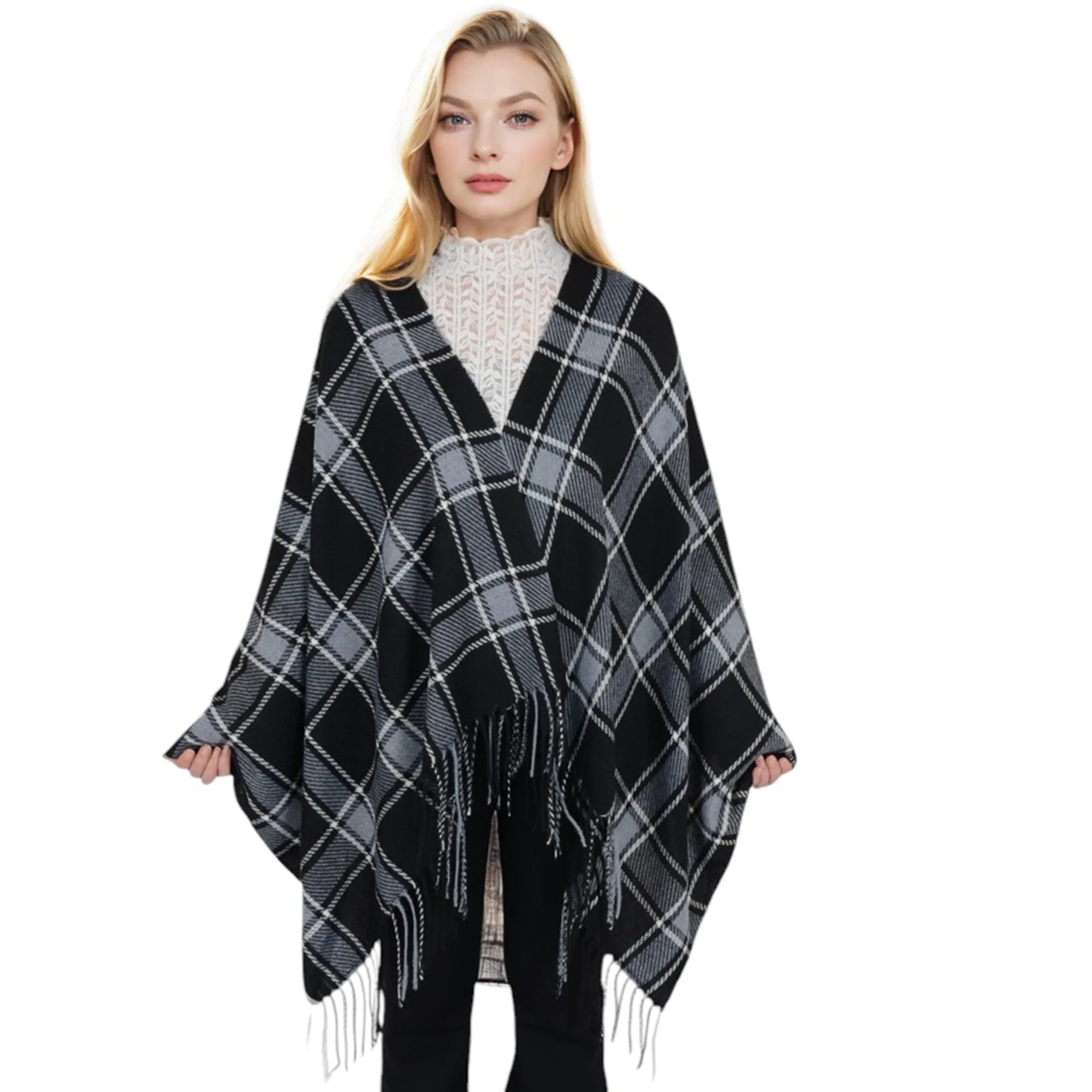 Anna-Kaci Classic Plaid Winter Scarf Cashmere Feel Checked Fringe Wrap Shawls for Women