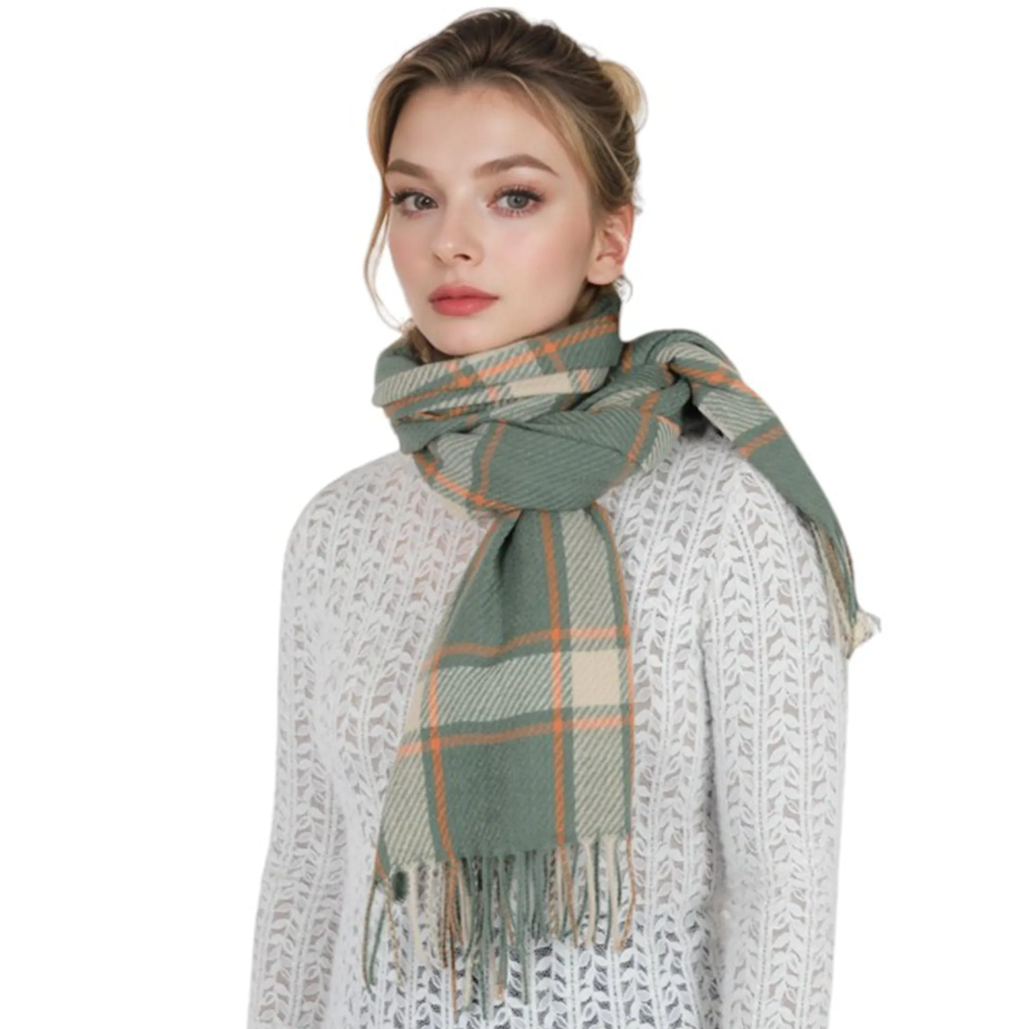 Anna-Kaci Classic Plaid Winter Scarf Cashmere Feel Checked Fringe Wrap Shawls for Women