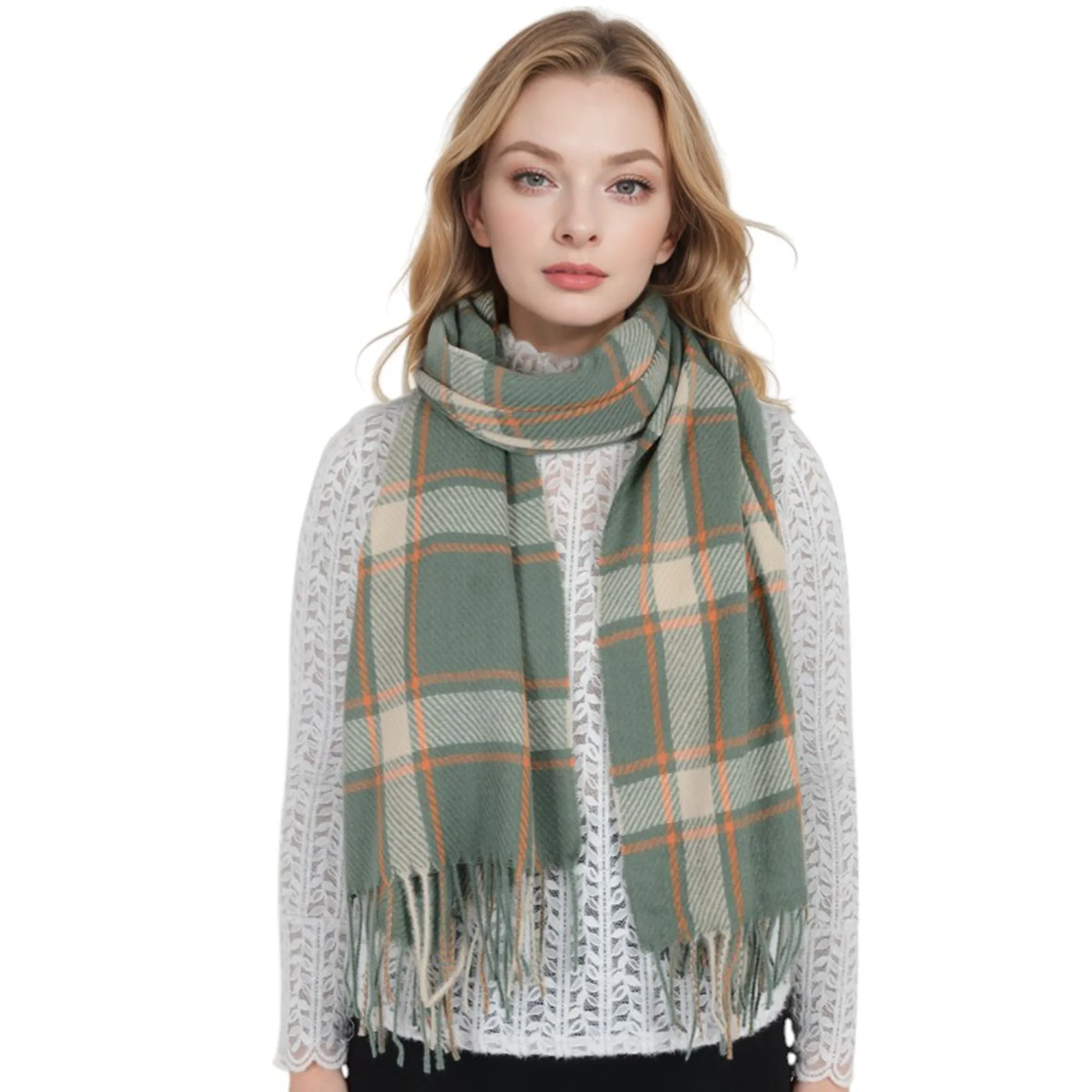 Anna-Kaci Classic Plaid Winter Scarf Cashmere Feel Checked Fringe Wrap Shawls for Women