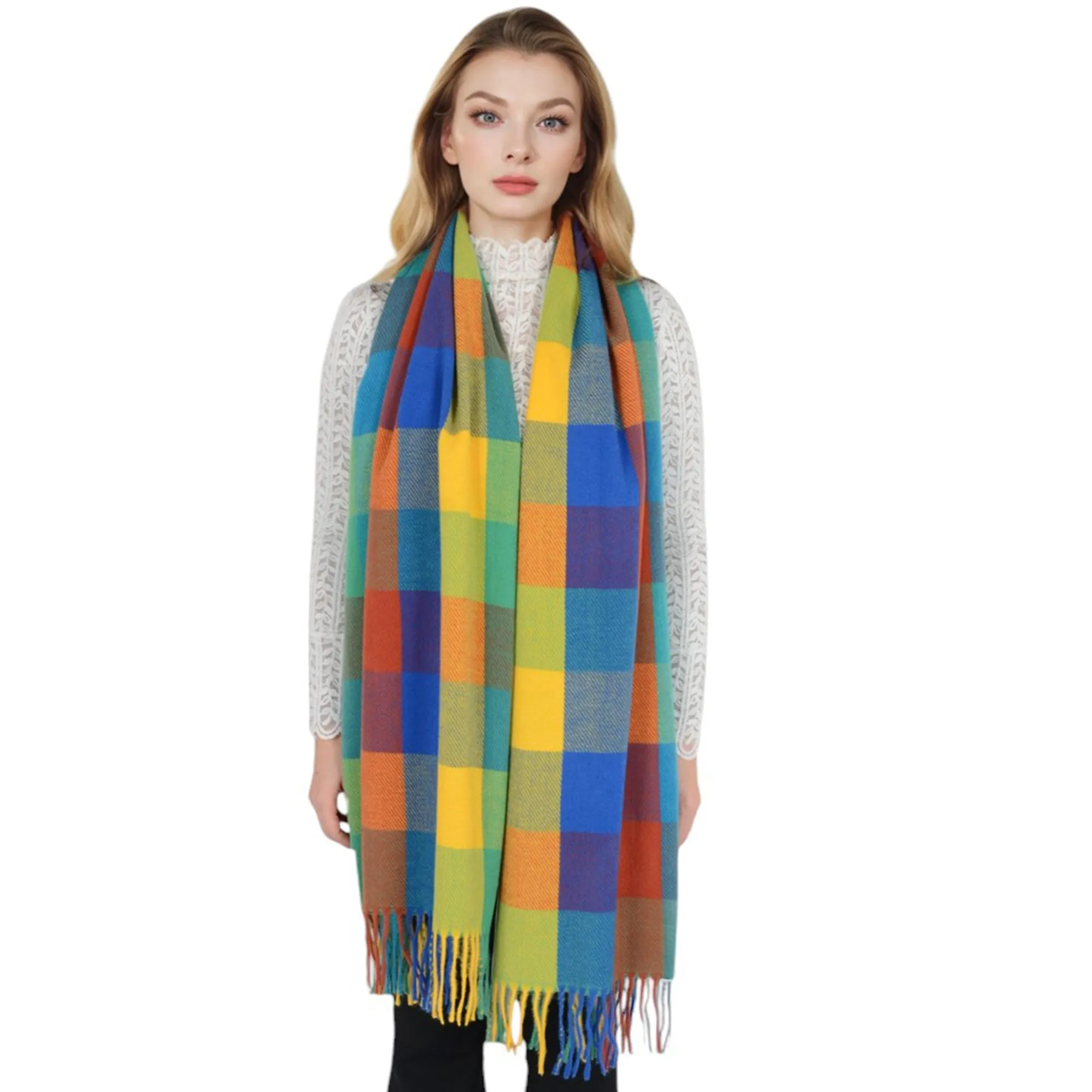 Anna-Kaci Women's Classic Plaid Fringe Scarf Soft Cashmere Feel Winter Checked Wrap Shawls