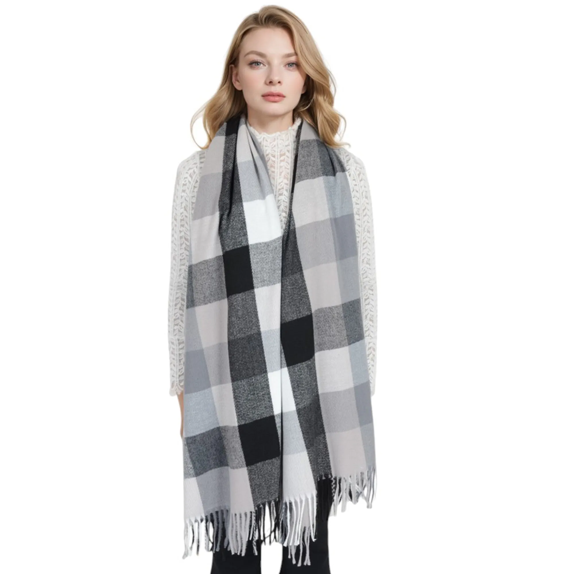 Anna-Kaci Women's Classic Plaid Fringe Scarf Soft Cashmere Feel Winter Checked Wrap Shawls