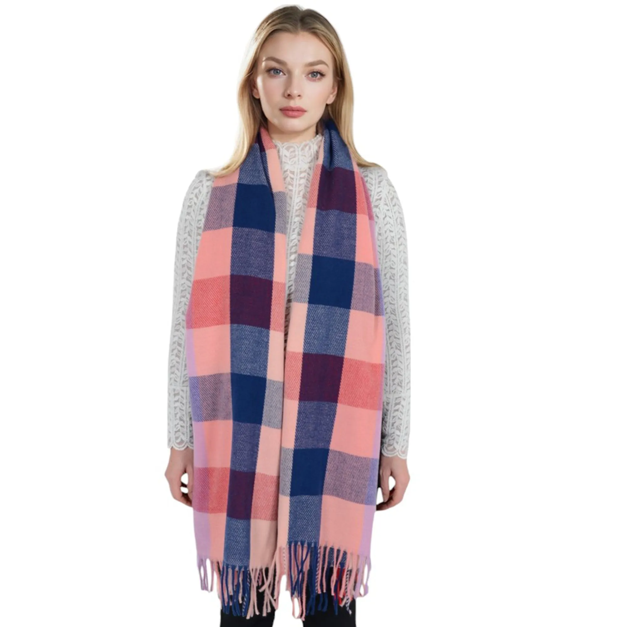 Anna-Kaci Women's Classic Plaid Fringe Scarf Soft Cashmere Feel Winter Checked Wrap Shawls