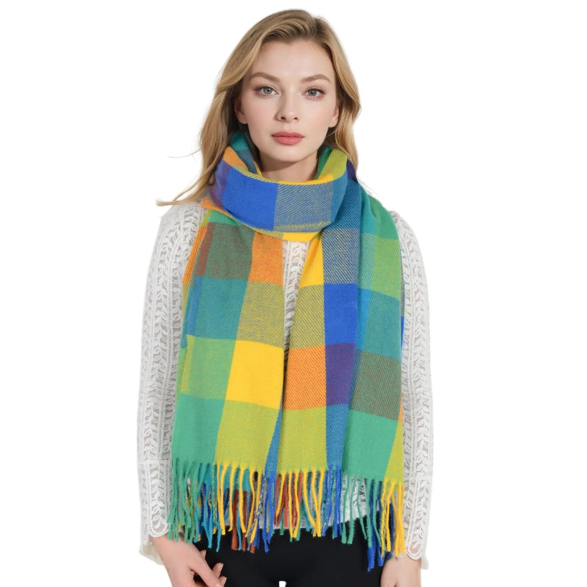 Anna-Kaci Women's Classic Plaid Fringe Scarf Soft Cashmere Feel Winter Checked Wrap Shawls