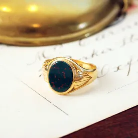 Antique Date 1883 Arts & Crafts Bloodstone Signet Ring