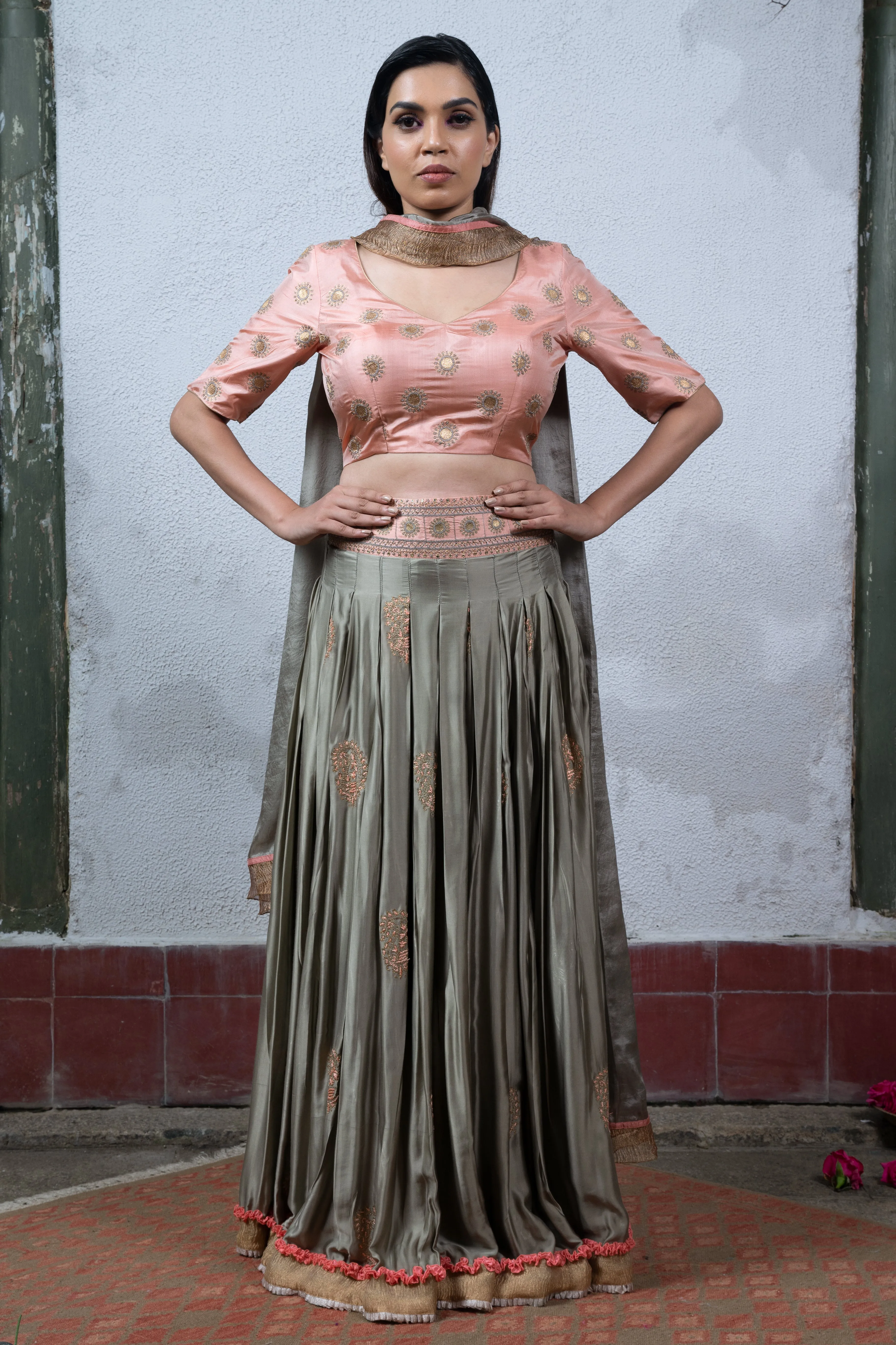 Apsara: Grey and Pink Lehanga