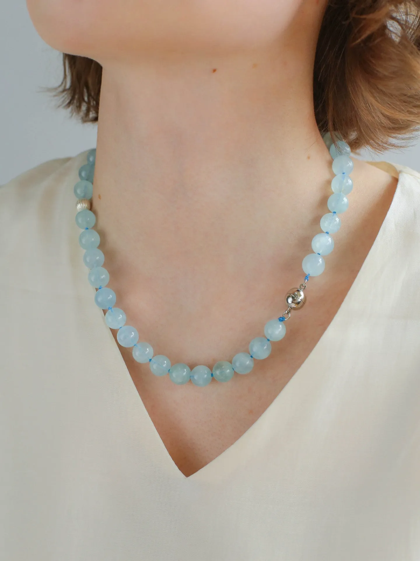 Aquamarine Beaded Necklace with Magnetic Clasp