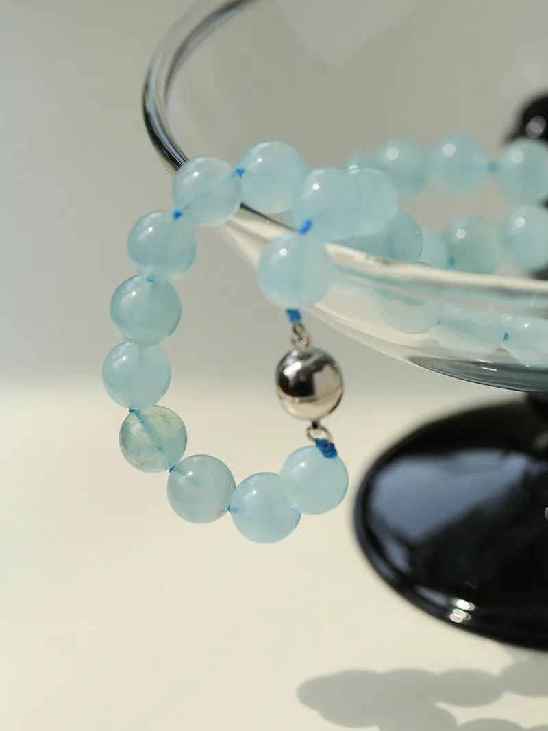 Aquamarine Beaded Necklace with Magnetic Clasp