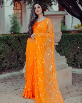 Autum Glory Sequin Jaal Pure Chiffon Saree