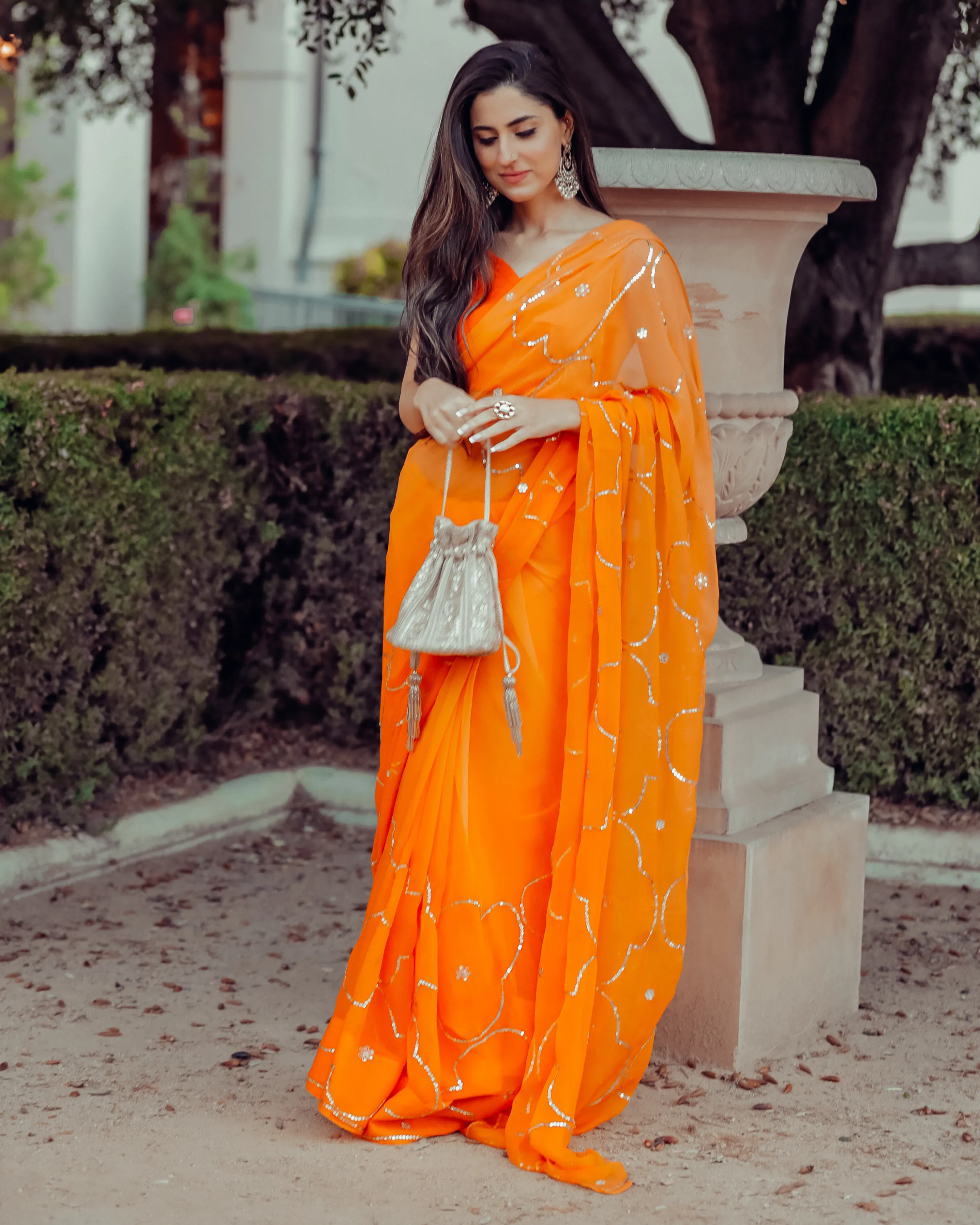 Autum Glory Sequin Jaal Pure Chiffon Saree