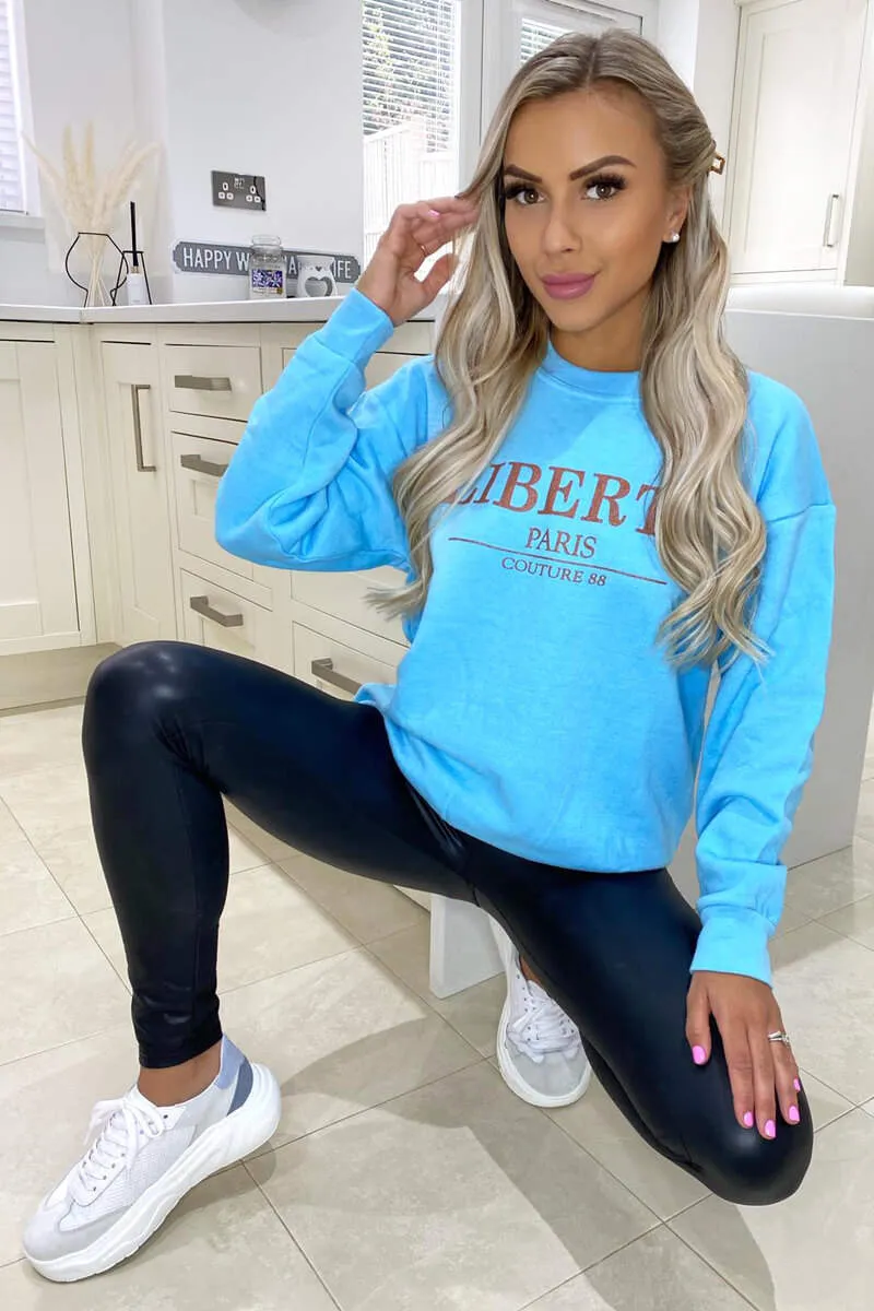 Baby Blue Liberte Printed Sweatshirt