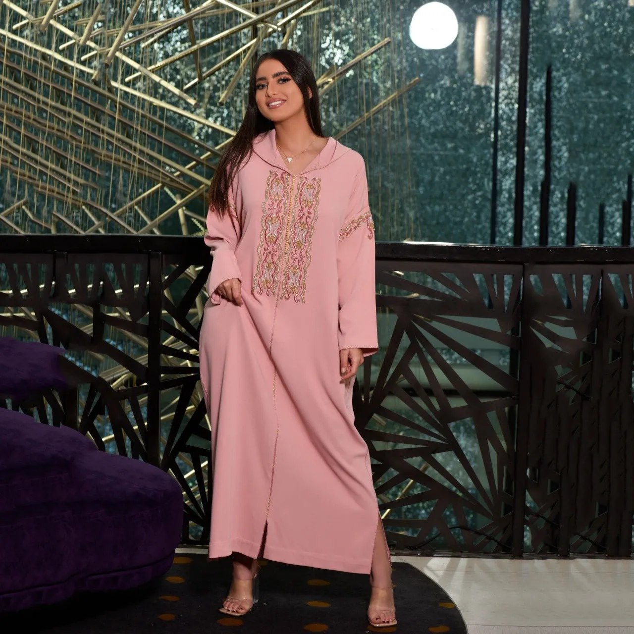 Baby Pink Embroidered Djellaba