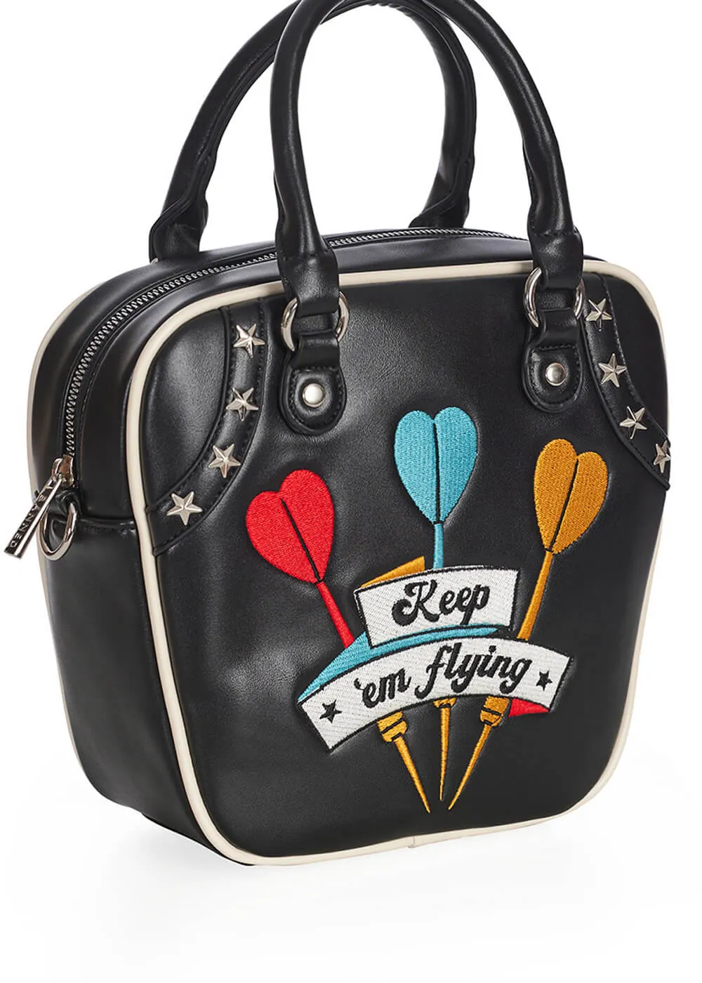 Banned Keep 'em Flying Darts 50's Handbag Black