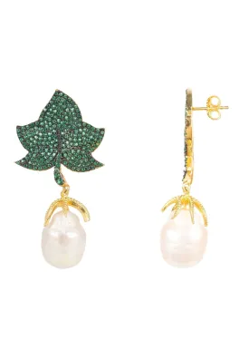 Baroque Pearl Leaf Earring Green Gold