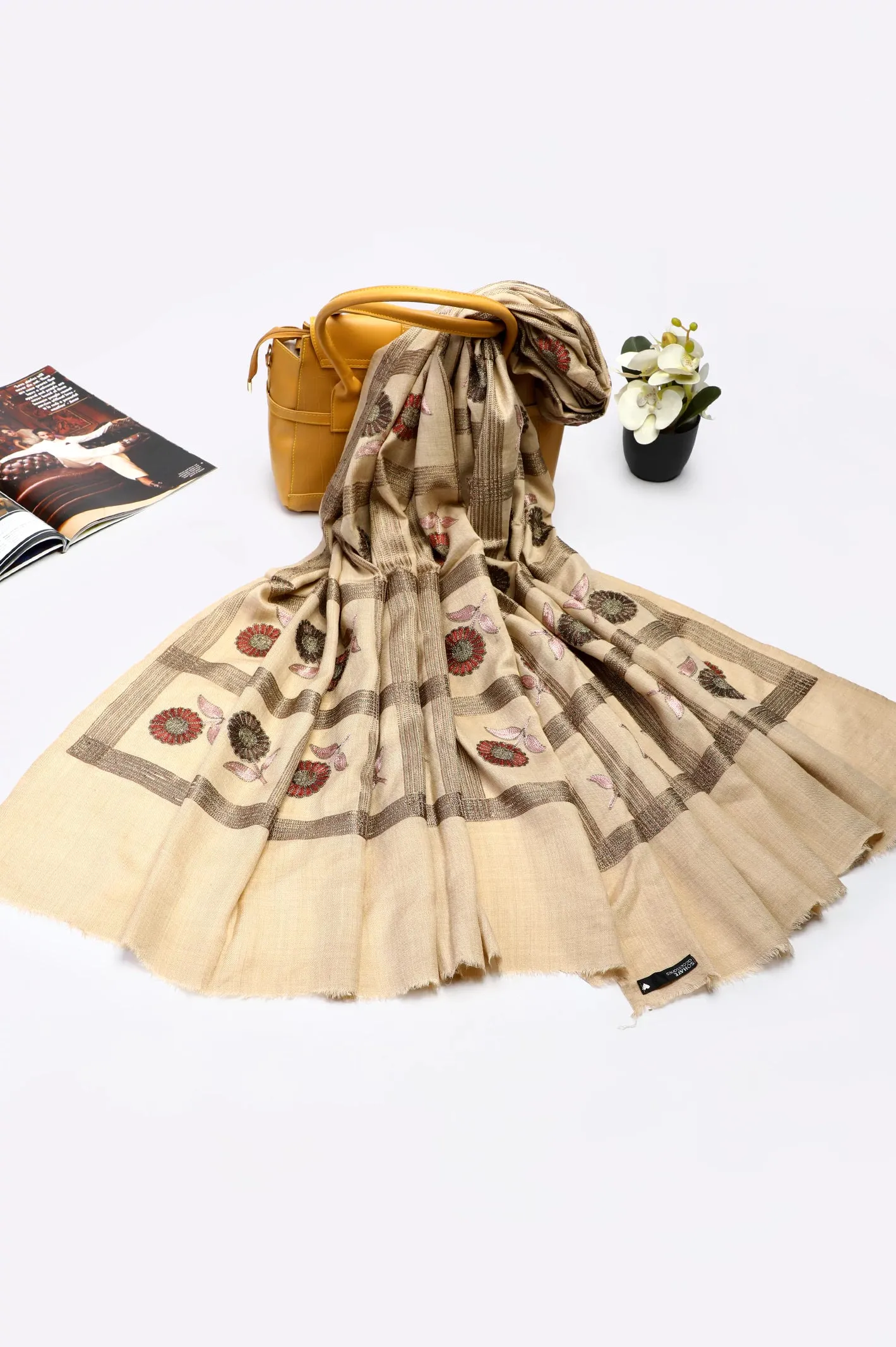 Beige Pashmina Wool Ladies Shawl