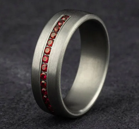 Benchmark Tantalum With Red Ruby Eternity Band - 8mm