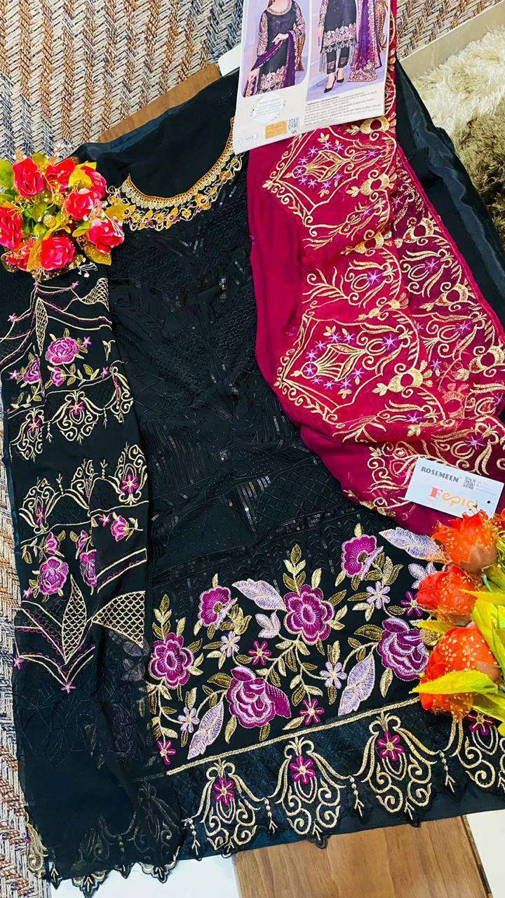 Black Color Georgette with Heavy Embroidery Work Unstitched Pakistani Suits