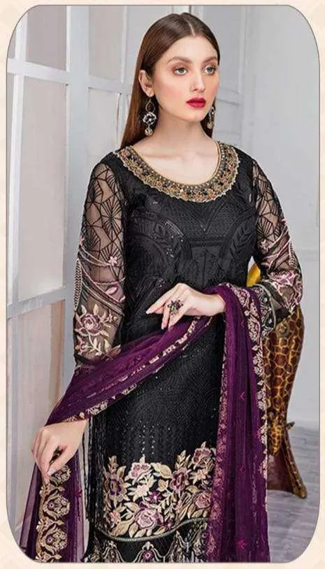 Black Color Georgette with Heavy Embroidery Work Unstitched Pakistani Suits