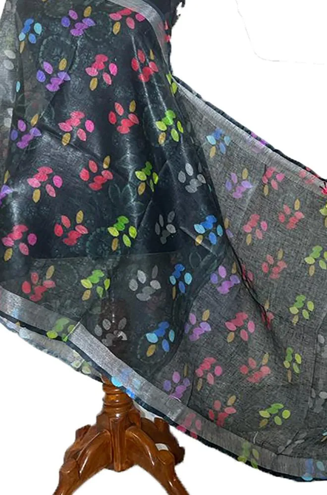 Black Digital Printed Linen Dupatta