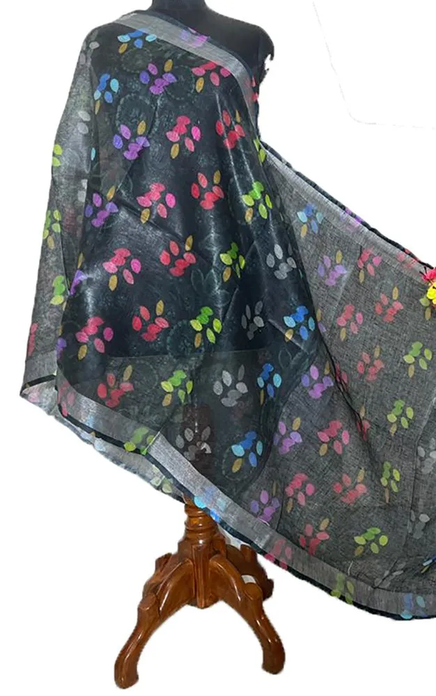 Black Digital Printed Linen Dupatta