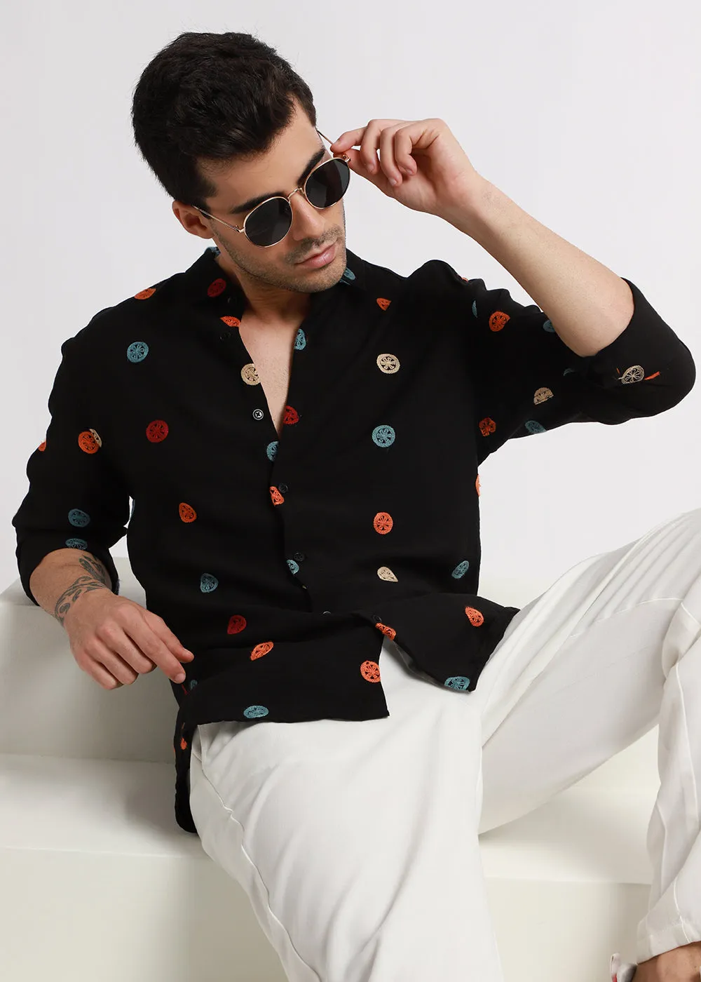 Black Florescent Embroidered Shirt