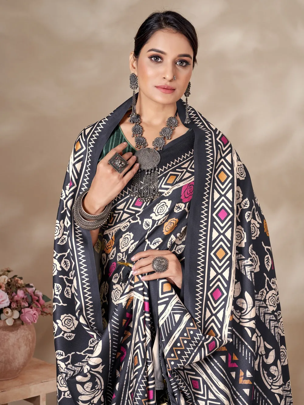 Black Pashmina Saree with Shawl