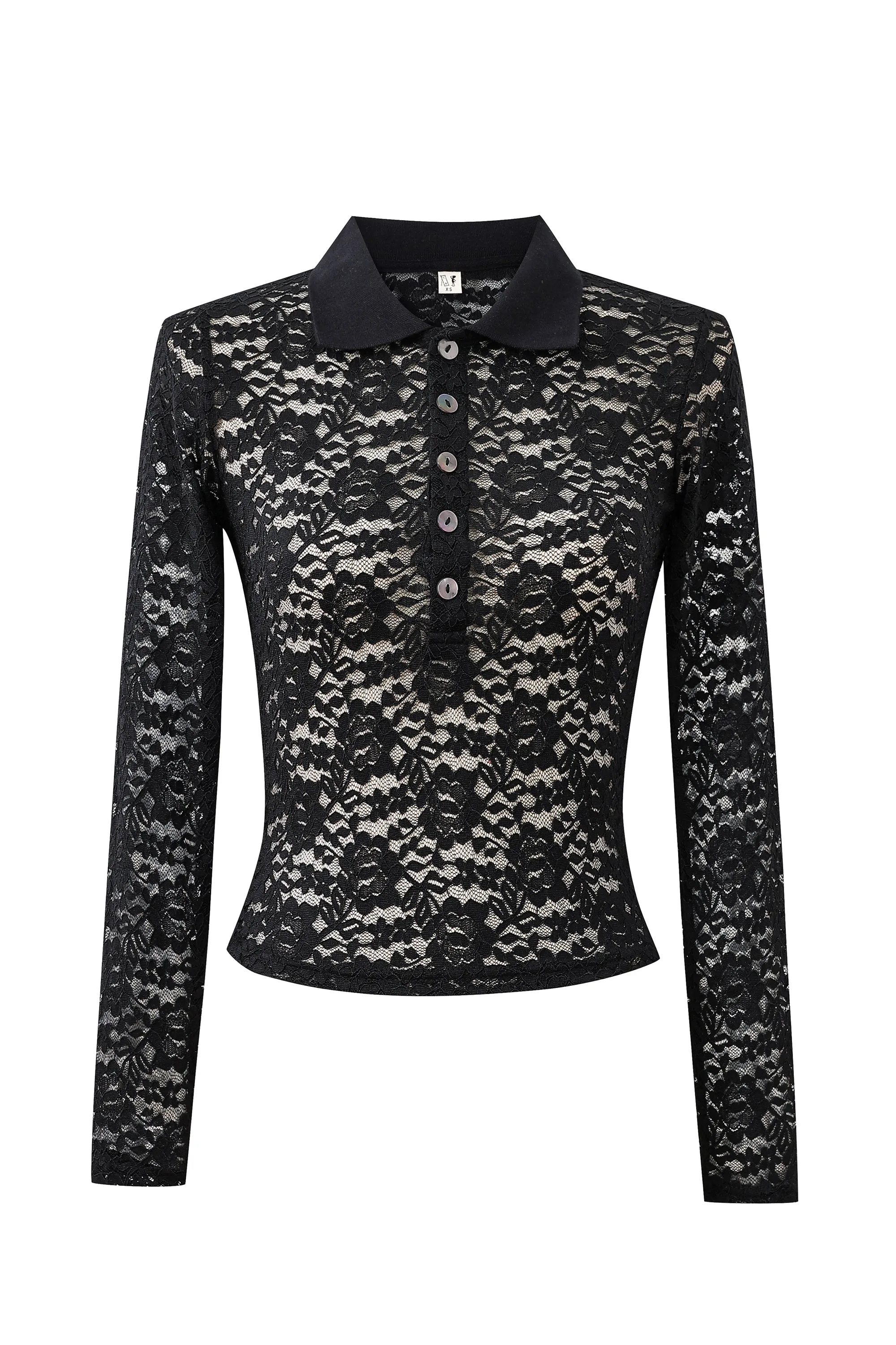 Black Rose Lace Long Sleeve Polo