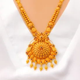 Blooming Domed Flower 22k Gold Antique Long Necklace