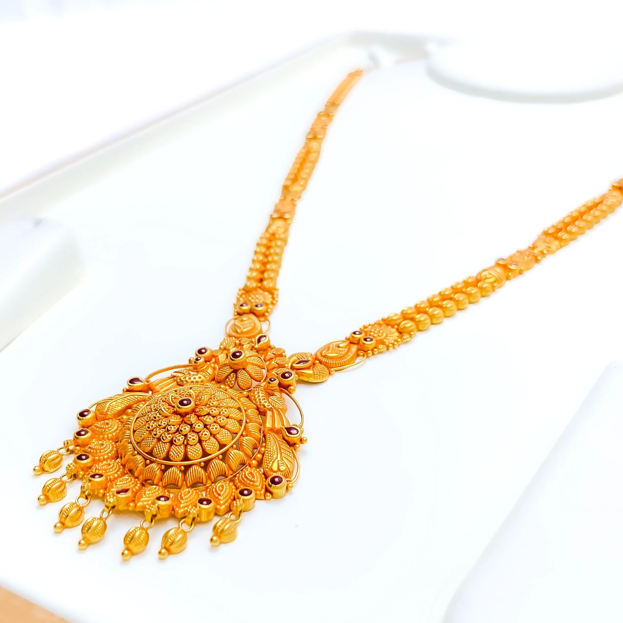 Blooming Domed Flower 22k Gold Antique Long Necklace