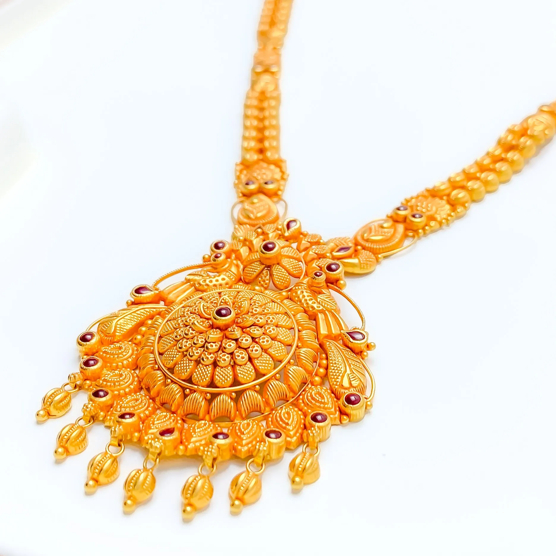 Blooming Domed Flower 22k Gold Antique Long Necklace