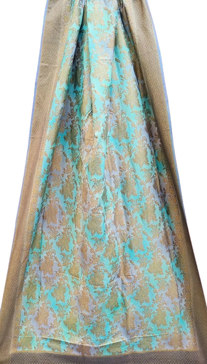 Blue Banarasi Handloom Moonga Silk Brush Dye Dupatta